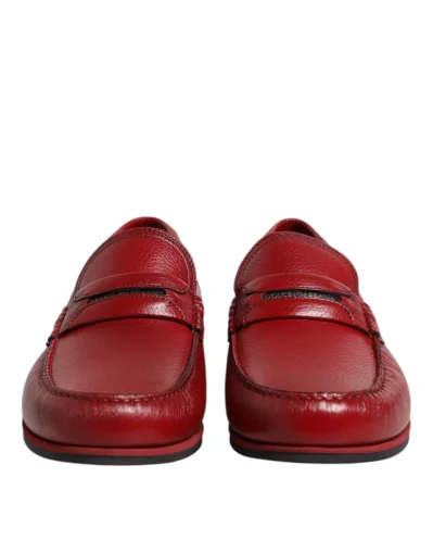 Red Leather Loafers Moccasins Slip On Shoes