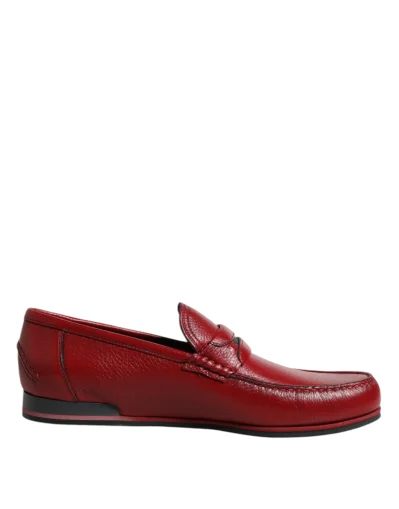 Red Leather Loafers Moccasins Slip On Shoes