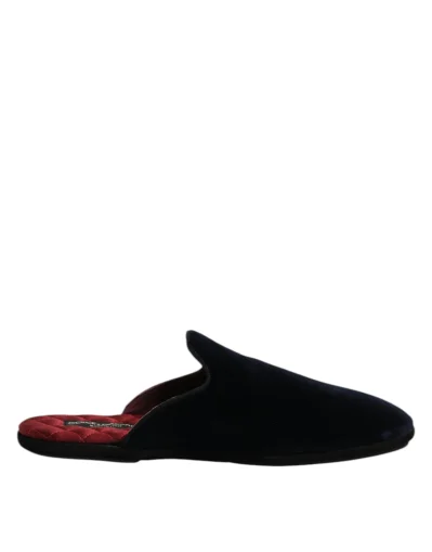 Black Viscose Velvet Slides Flat Slipper Shoes