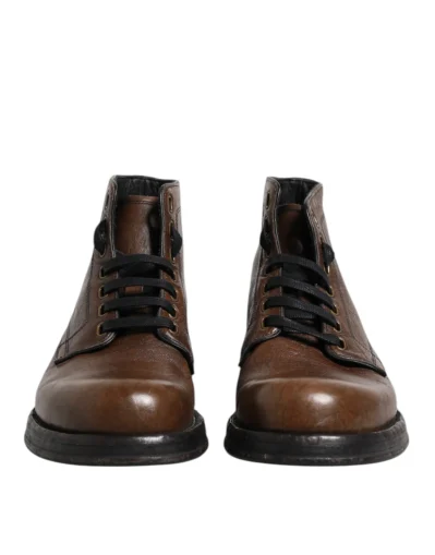 Brown Leather Lace Up Men Ankle Boots Shoes