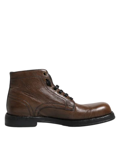Brown Leather Lace Up Men Ankle Boots Shoes