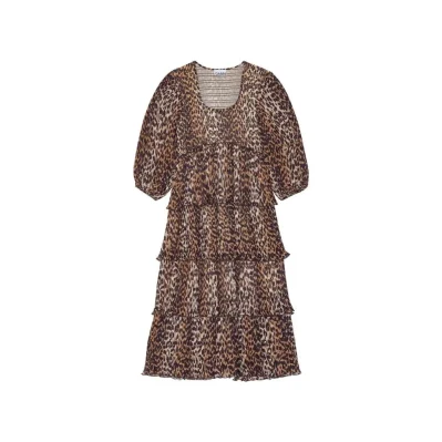 Pleated Georgette Leopard Midi Dress