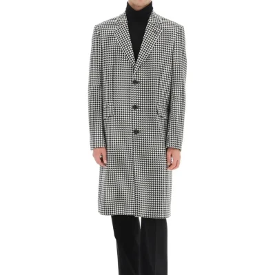 Pied-De-Poule Wool Coat
