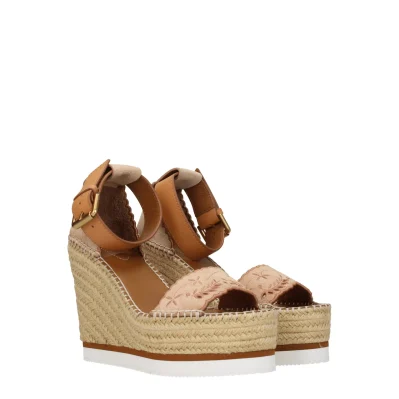 Beige Leather Wedge