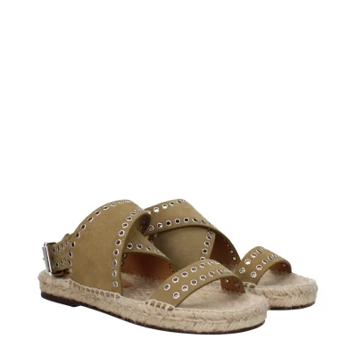 Green Leather Flat Sandals