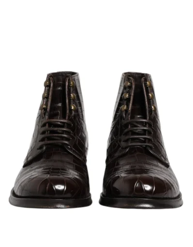 Dark Brown Leather Lace Up Short Boots Shoes