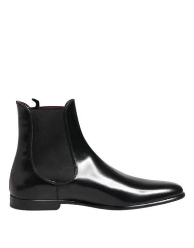Black Chelsea Slip On Mid Calf Boots Shoes