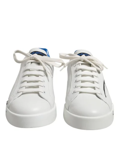 White Blue Leather Logo Low Top Sneakers Shoes