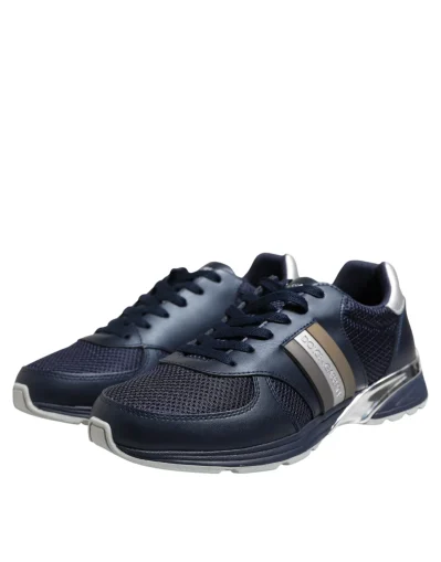 Blue Leather Logo Low Top Men Sneakers Shoes