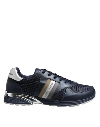 Blue Leather Logo Low Top Men Sneakers Shoes