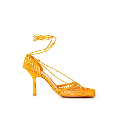 Orange Fabric And Leather Pump