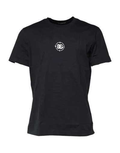 Black DG Compass Print Cotton Crew Neck T-shirt
