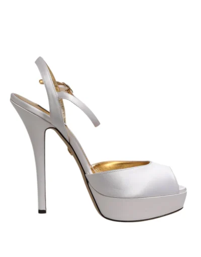 White Satin Platform Heels Sandals Shoes