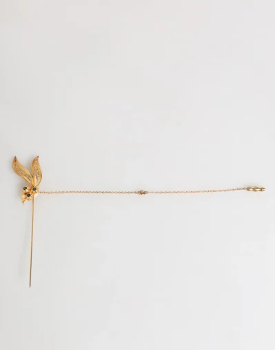 Gold Tone 925 Sterling Silver Crystal Chain Pin Brooch