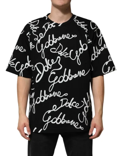 Black Logo Print Cotton Crew Neck T-shirt