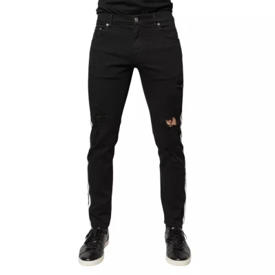 Black Tattered White Lining Skinny Denim Jeans