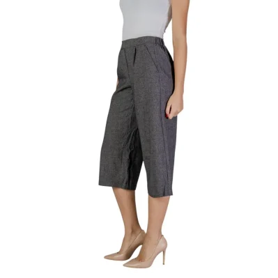 Black And White Polyester Cropped Pant