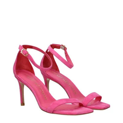 Pink Leather Stiletto Heels Sandals