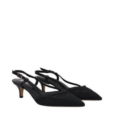 Black Fabric Mid Heel Pumps