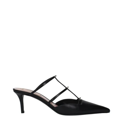 Black Leather Flat Sandals