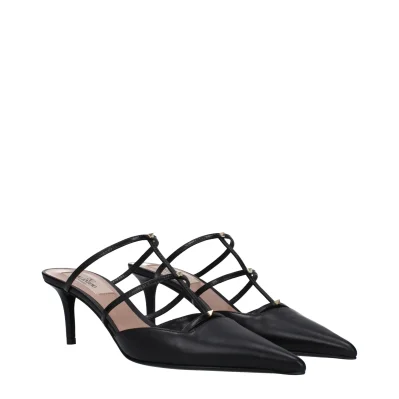 Black Leather Flat Sandals