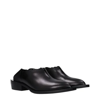 Black Leather Mules
