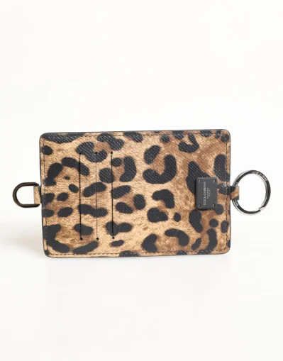 Leopard Print Leather Embossed Lanyard Card Holder Wallet