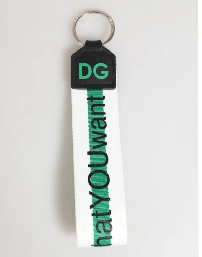 Green Logo Polyester Silver Brass Holder Keychain Keyring