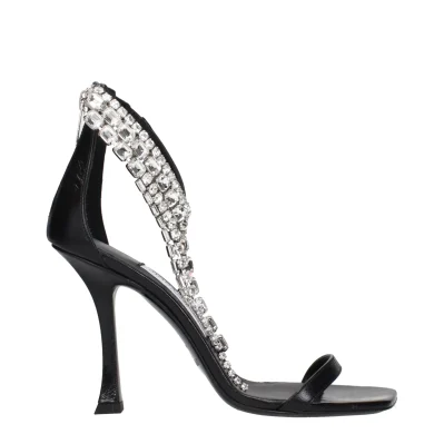 Black Leather Stiletto Heels Sandals