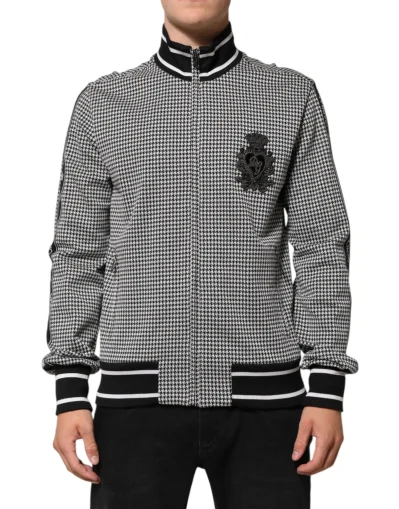 Black White Houndstooth Wool Crest Jacket Sweater