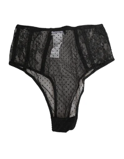 Black Lace Polka Dot Mesh High Waist Underwear