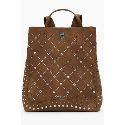 Brown Polyethylene Women Backpack