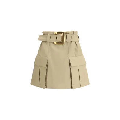 Beige Cotton Mini Skirt