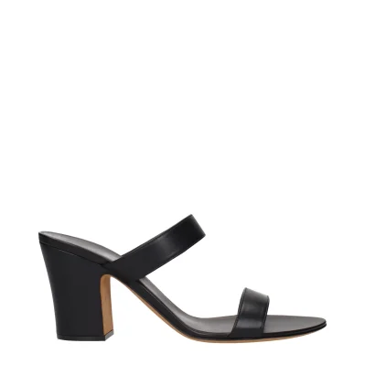 Black Leather Stiletto Heels Sandals