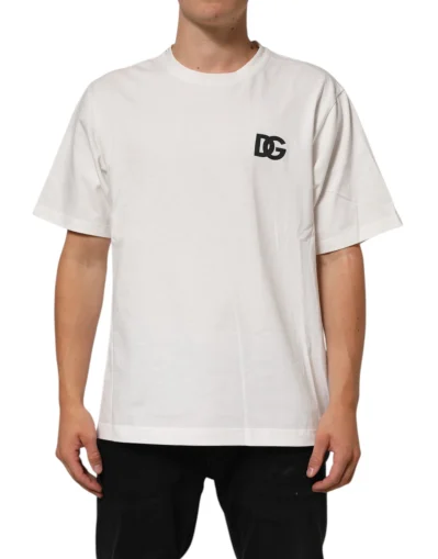 White Cotton Logo Print Crew Neck T-shirt