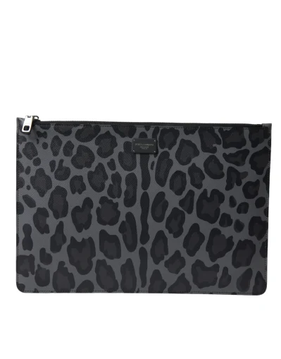 Multicolor Leopard Jacquard Logo Plaque Document Briefcase Bag