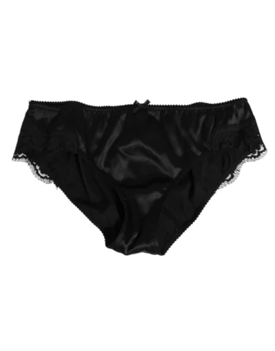 Black Silk Floral Lace Mid Waist Panty Underwear