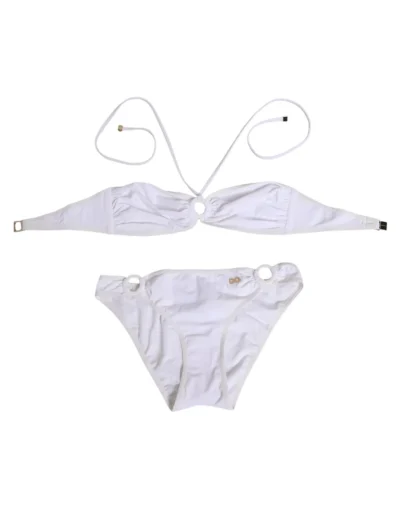 White Logo Swimsuit 2 Piece Top Bottom Swimwear