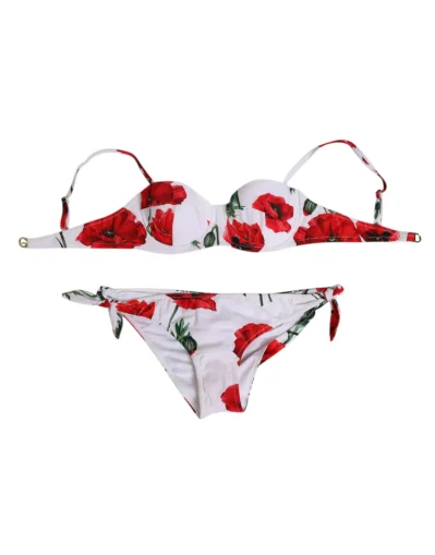 White Floral Swimsuit 2 Piece Top Bottom Swimwear