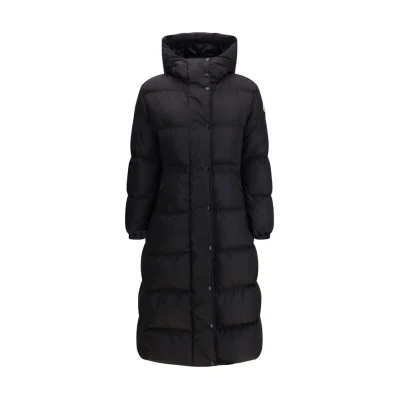 The long Down Jacket with hood and wool trims