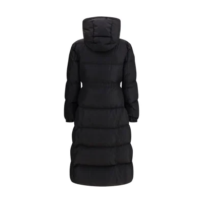 The long Down Jacket with hood and wool trims