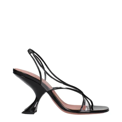 Black Leather Stiletto Heels Sandals