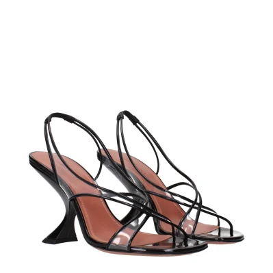 Black Leather Stiletto Heels Sandals