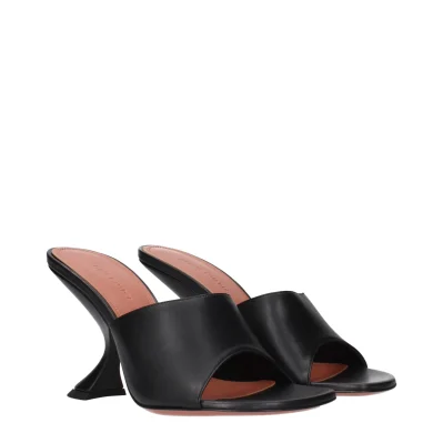 Black Leather Stiletto Heels Sandals