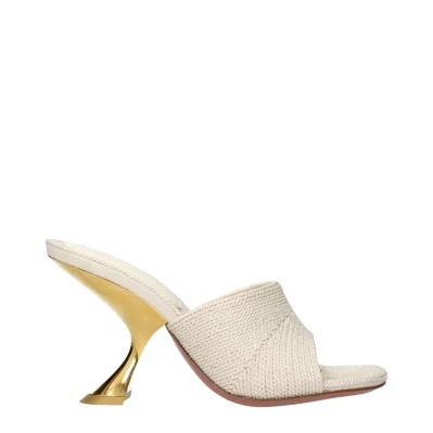 Beige Fabric Slippers Sandals