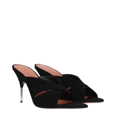 Black Leather Stiletto Heels Sandals