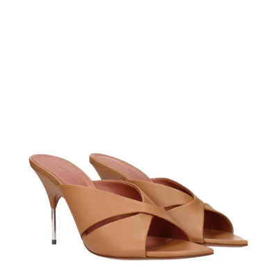 Brown Leather Stiletto Heels Sandals