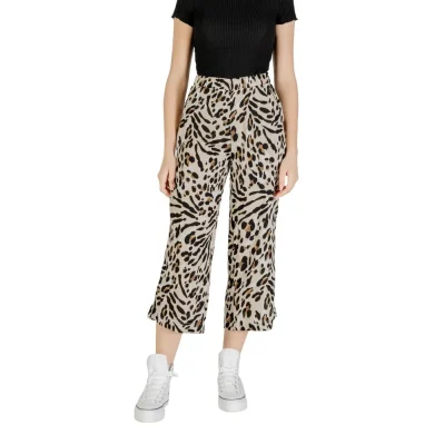 Beige Viscose Cropped Pant