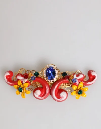 Multicolor Spring CARRETTO Gold Brass Crystal Hair Clip