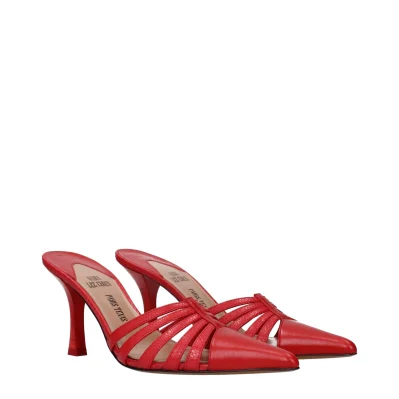 Red Leather Stiletto Heels Sandals